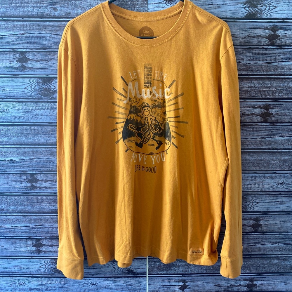 Life Is Good Men's Long-Sleeved Shirt Size L Classic Fit Guitar Music